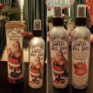 NOVELTY SET Holiday Fragrance Room Spray and Candle Santa's Ball Sack Christmas